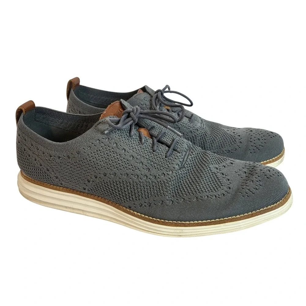 Cole Haan Grand Stitchlite‎ Wingtip Oxford Mens Gray Knit Leather Shoes 11M